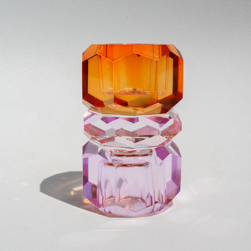 Triple Stacked Crystal Candleholder - Purple/Pink/Orange