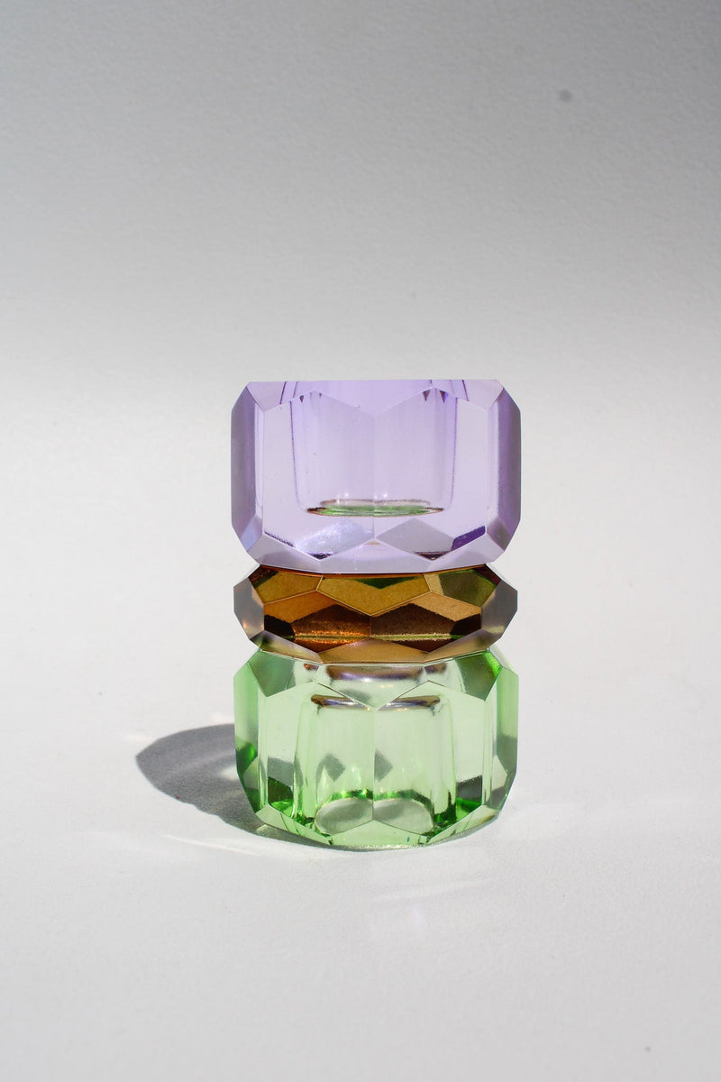 Triple Stacked Crystal Candleholder - Violet/Brown/Green