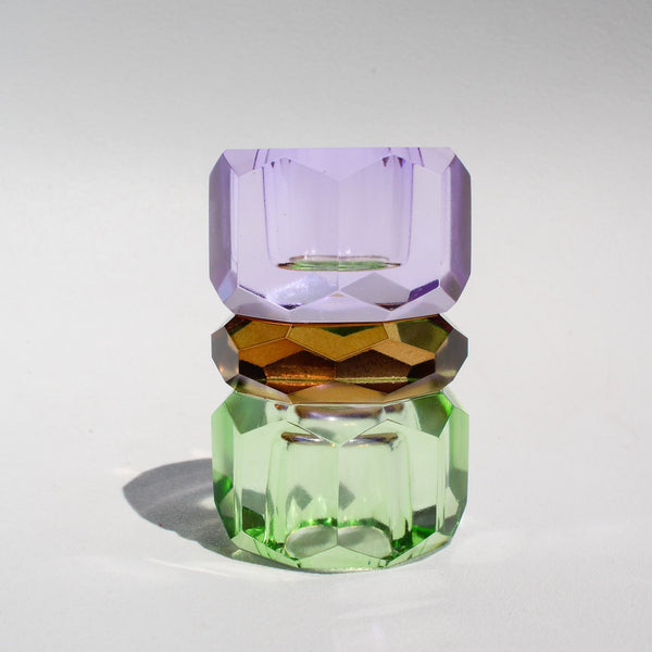 Triple Stacked Crystal Candleholder - Violet/Brown/Green