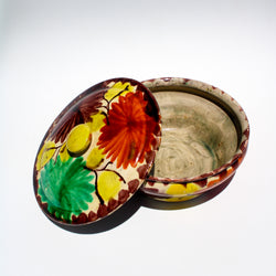 Vintage Mexican Lidded Pot with Yellow/Green/Purple Flowers