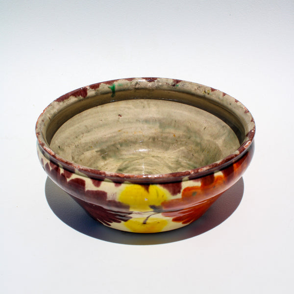 Vintage Mexican Lidded Pot with Yellow/Green/Purple Flowers