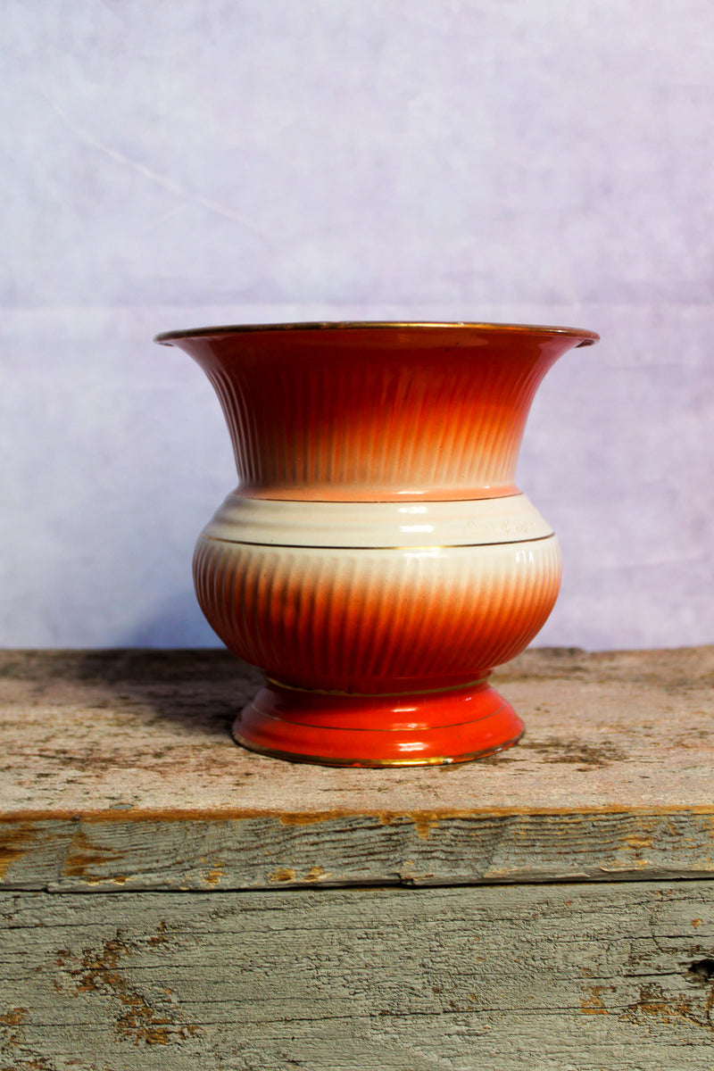 Vintage Enamelware Vessel - Orange and White
