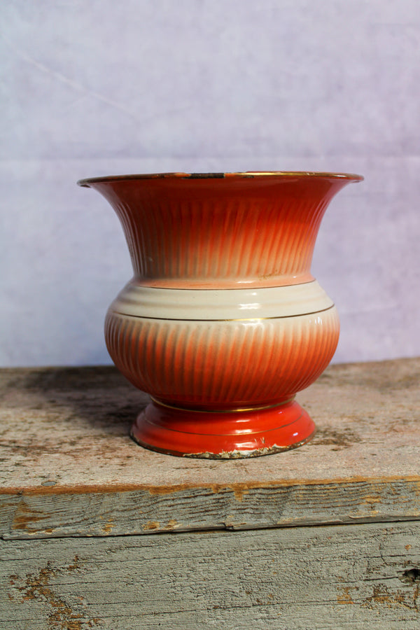 Vintage Enamelware Vessel - Orange and White