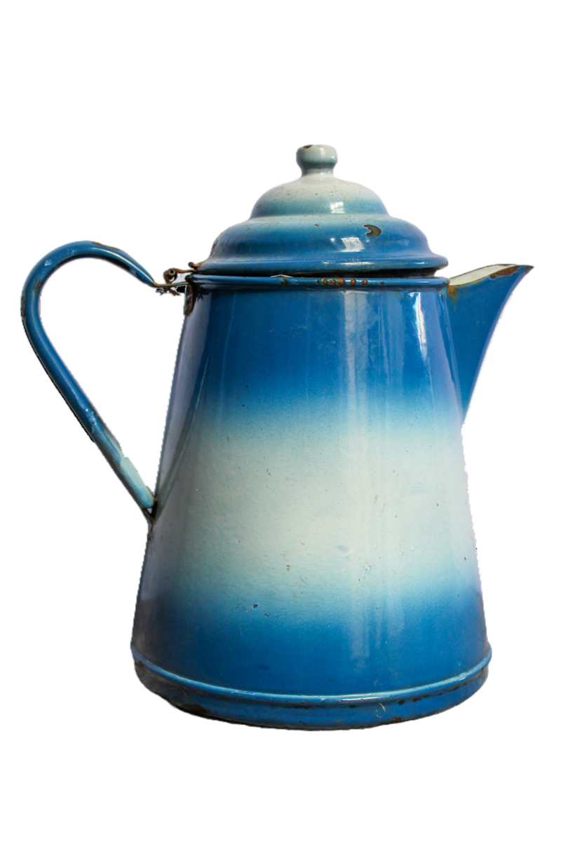 French Enamelware Coffee Pot - Blue and White