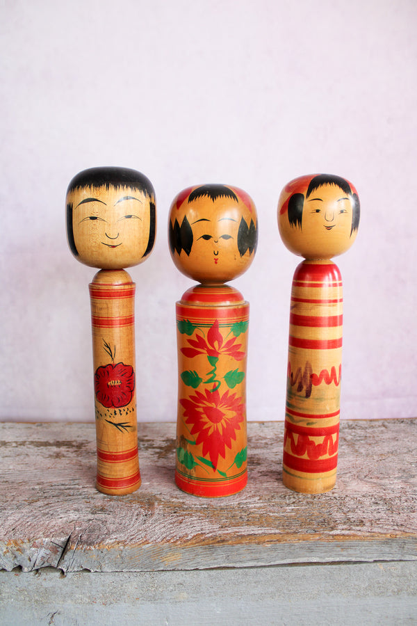 Vintage Japanese Kokeshi Dolls - Large