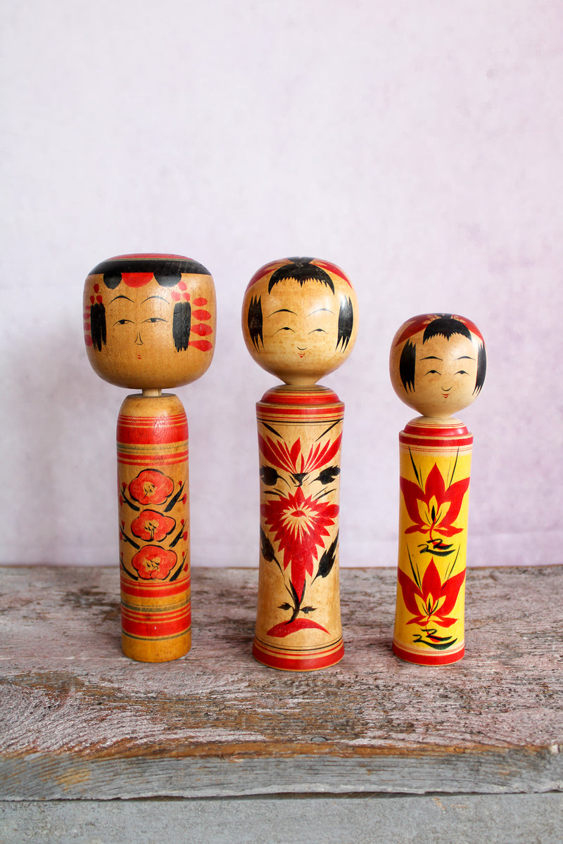 Vintage Japanese Kokeshi Dolls - Medium