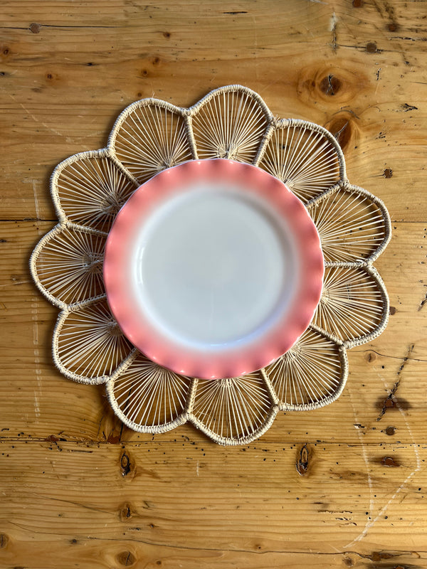 Vintage Ruffle Edge Pink Glass Plate