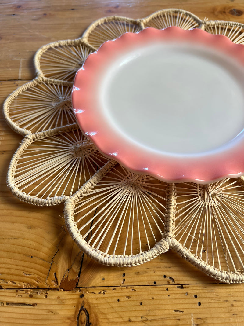 Vintage Ruffle Edge Pink Glass Plate