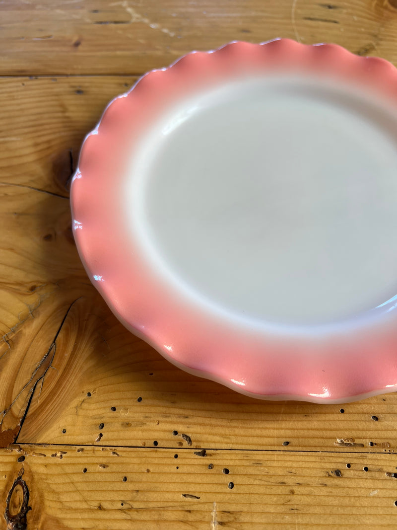 Vintage Ruffle Edge Pink Glass Plate