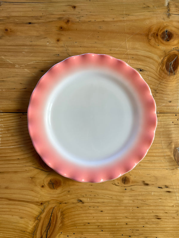 Vintage Ruffle Edge Pink Glass Plate