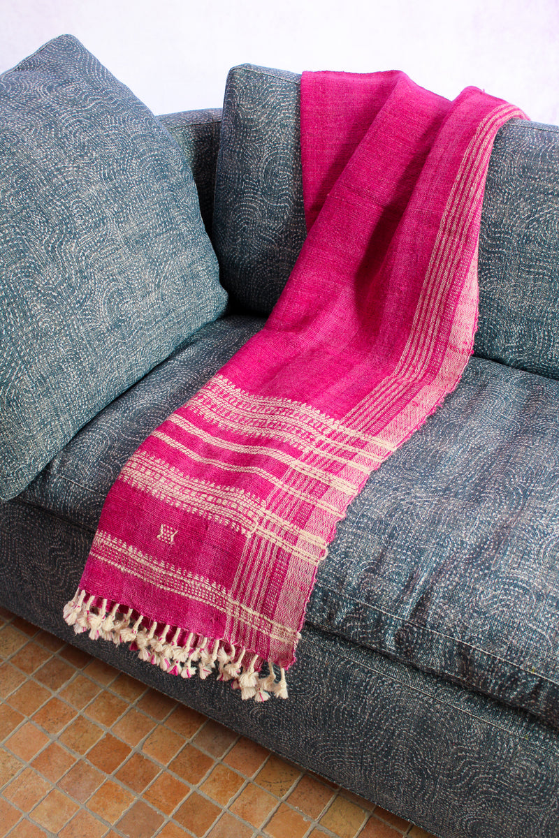 Indian Wool Blanket with Tassels, Small - Pink
