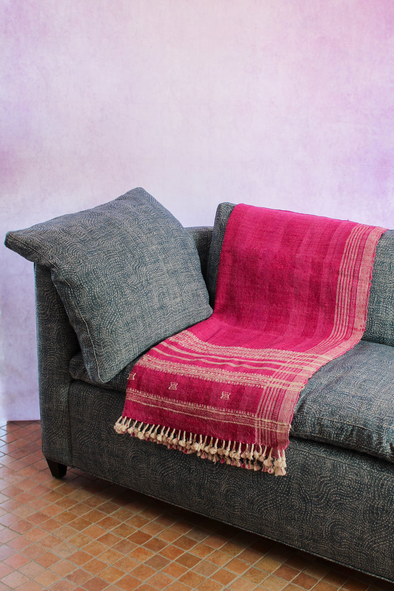 Indian Wool Blanket with Tassels, Small - Pink