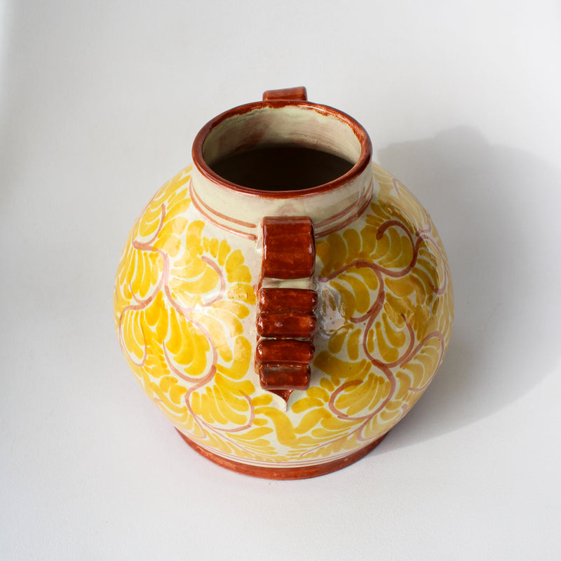 Yellow Pattern Vase with Squiggle Handles