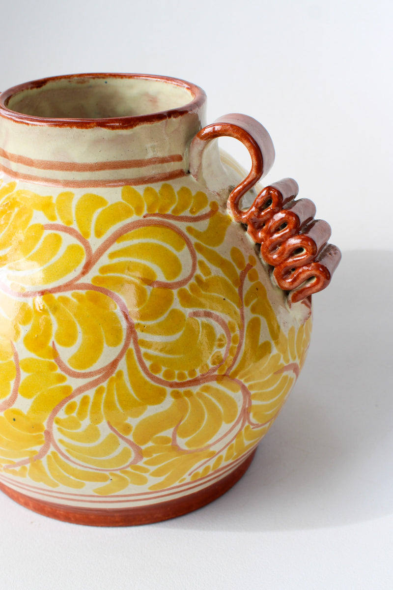 Yellow Pattern Vase with Squiggle Handles