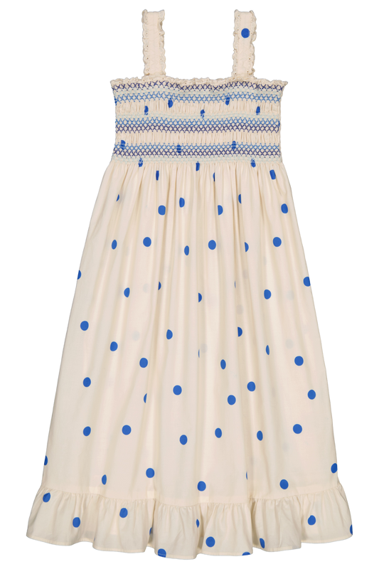 Zaza Smocked Dress - Dots Blue