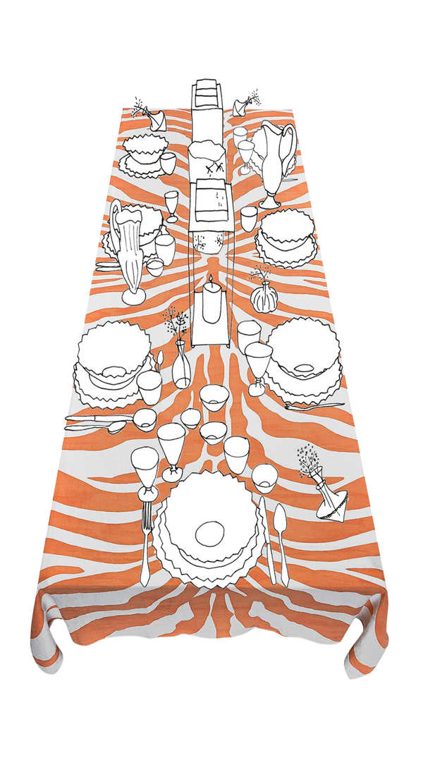 Zebra Linen Tablecloth - Orange