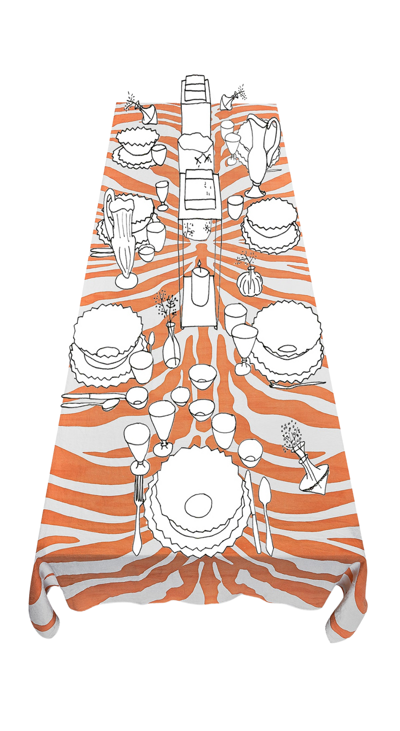 Zebra Linen Tablecloth - Orange