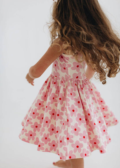 Sleeveless Twirl Dress - Pink Daisies