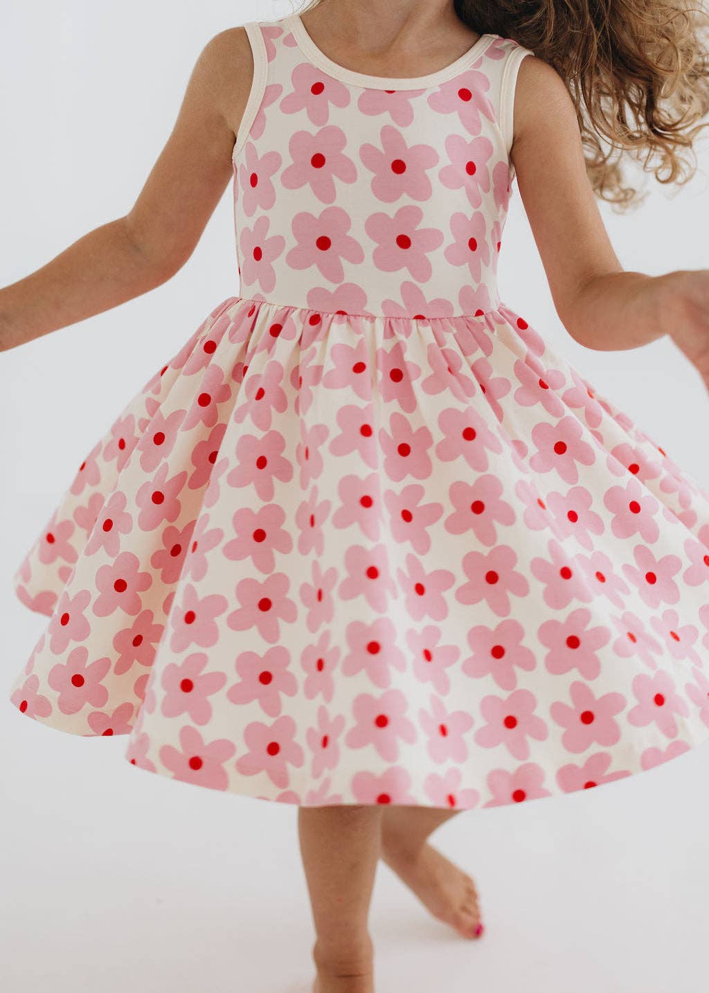 Sleeveless Twirl Dress - Pink Daisies