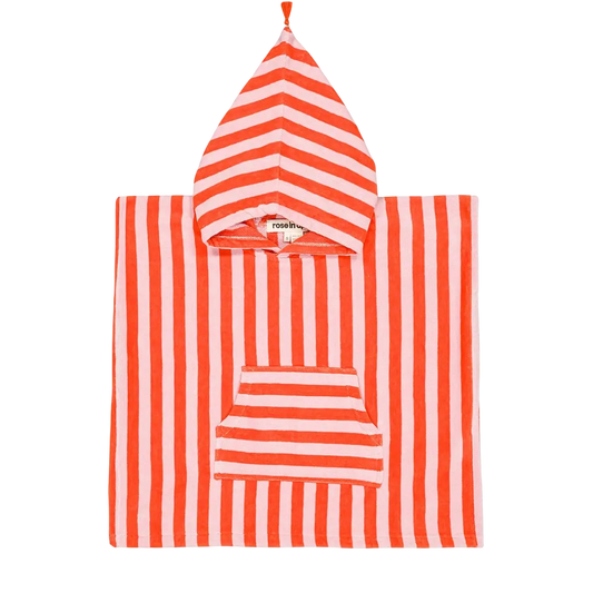 Striped Towel Poncho - Pink/Tomato
