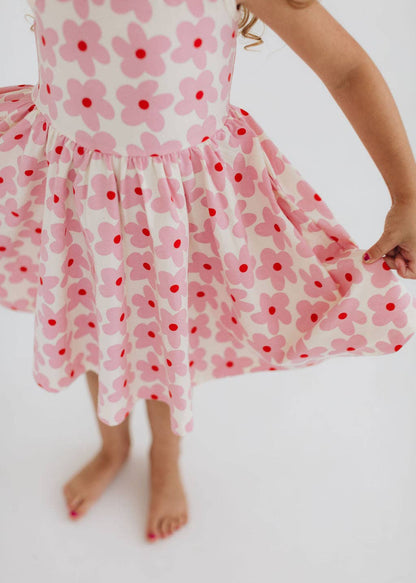 Sleeveless Twirl Dress - Pink Daisies