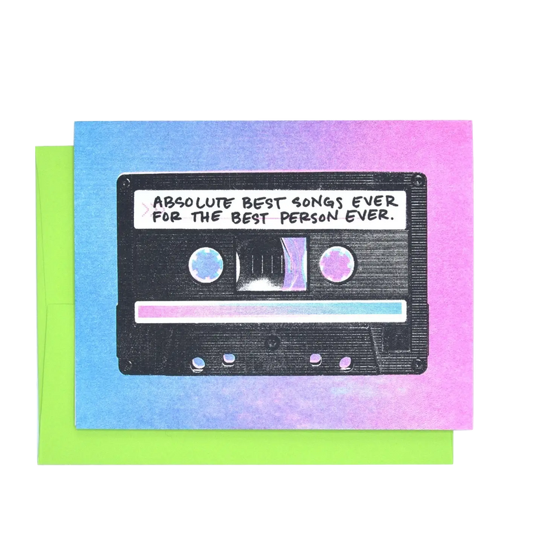 "Best Songs Ever" Cassette Risograph Greeting Card