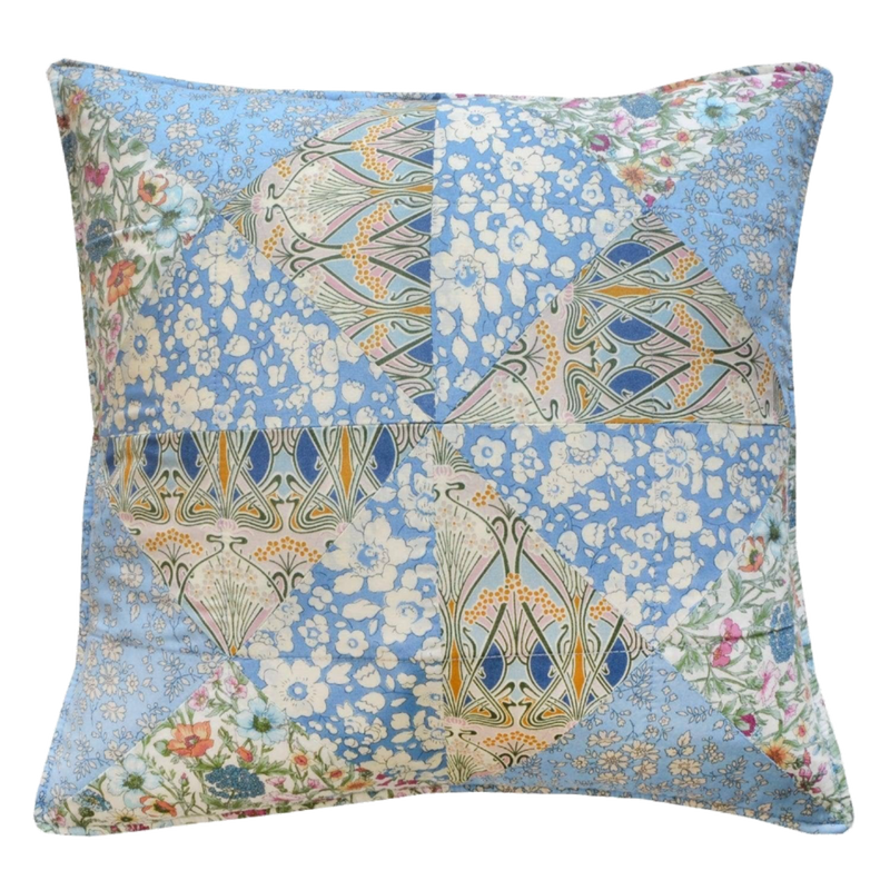 Liberty Print Patchwork Cushion - Blue Traingles