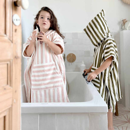 Striped Towel Poncho - Olive Green