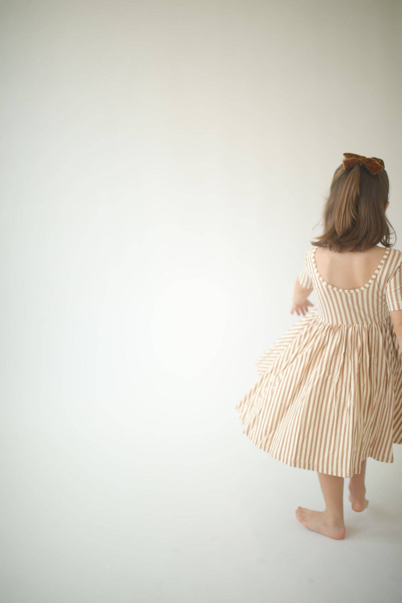 Short Sleeve Twirl Dress - Toffee Stripes