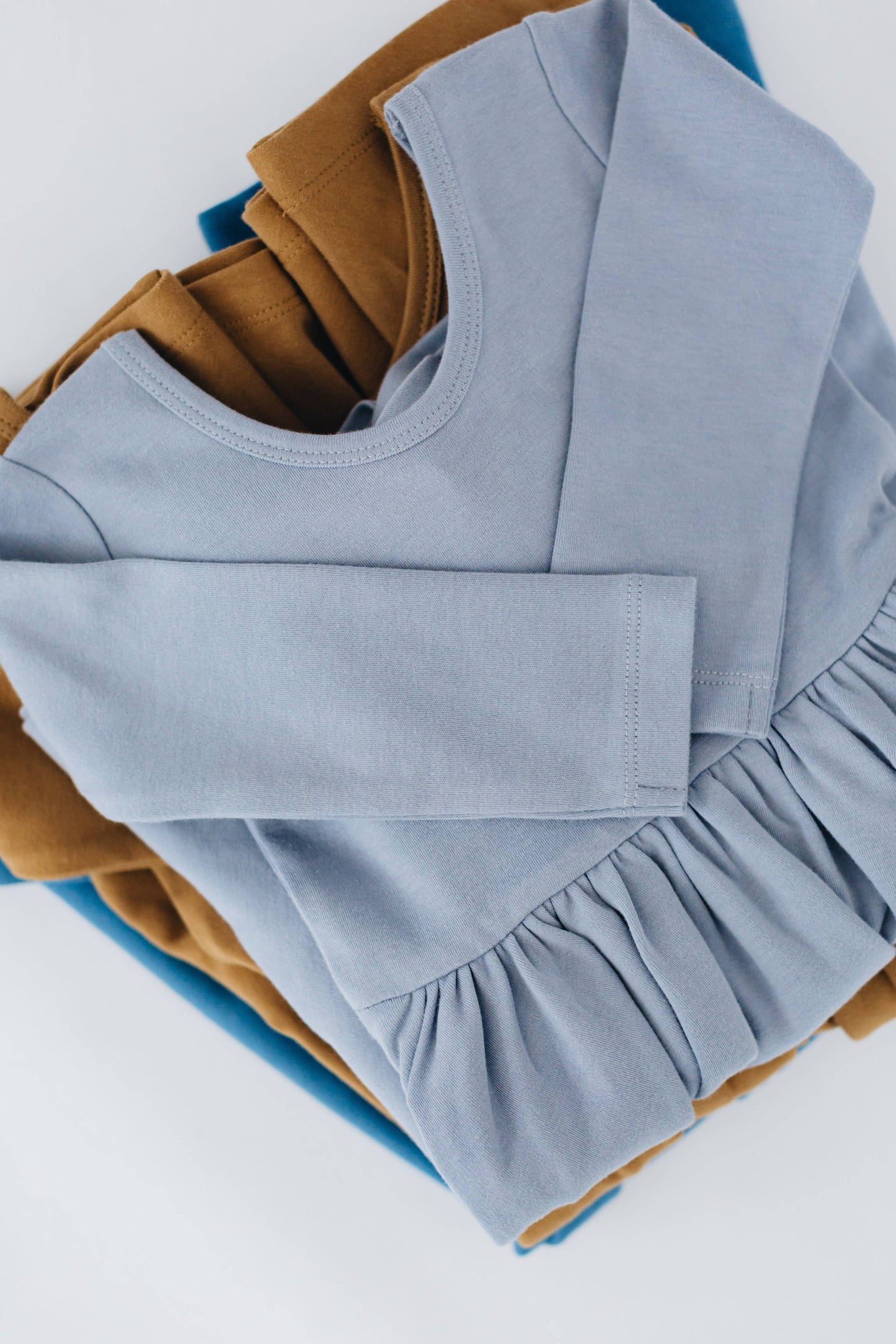 Three-Quarter Sleeve Twirl Dress -  Dusty Blue