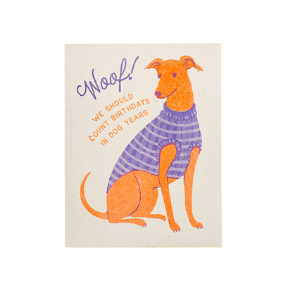 Woof! Dog Years Birthday Risograph Card