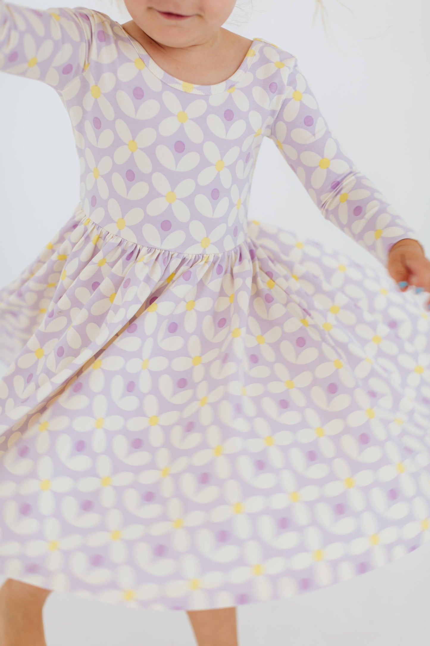 Three-Quarter Sleeve Twirl Dress - Pale Purple Petals