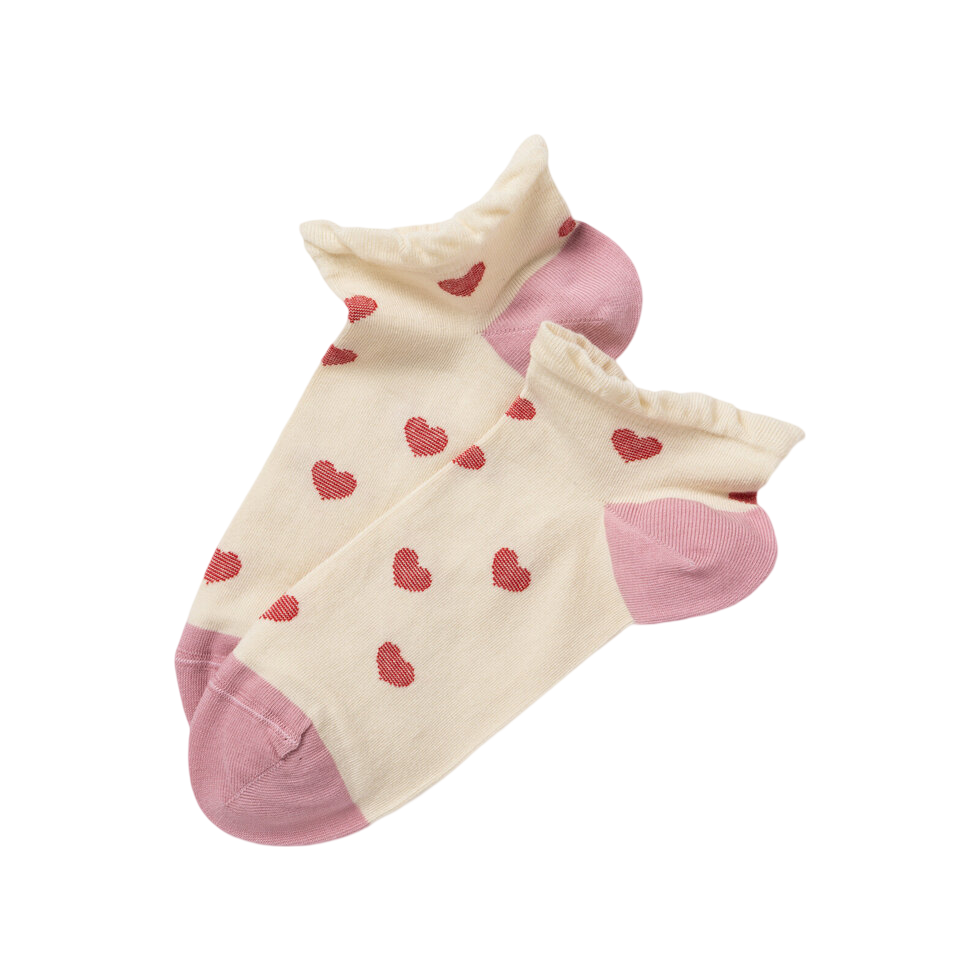 Heart Pattern Ankle Socks with Ruffle Top