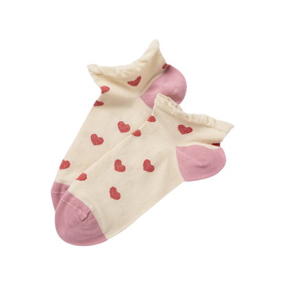 Heart Pattern Ankle Socks with Ruffle Top