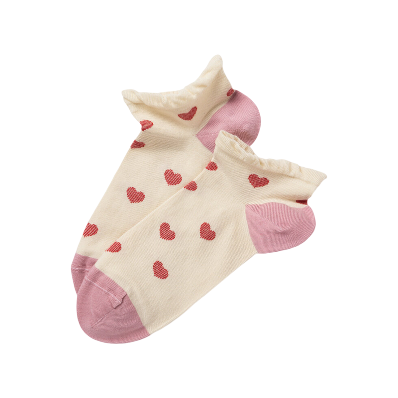 Heart Pattern Ankle Socks with Ruffle Top