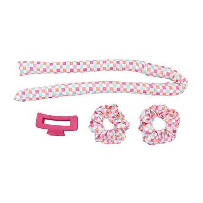 Satin Heatless Curling Set - Rainbow Check