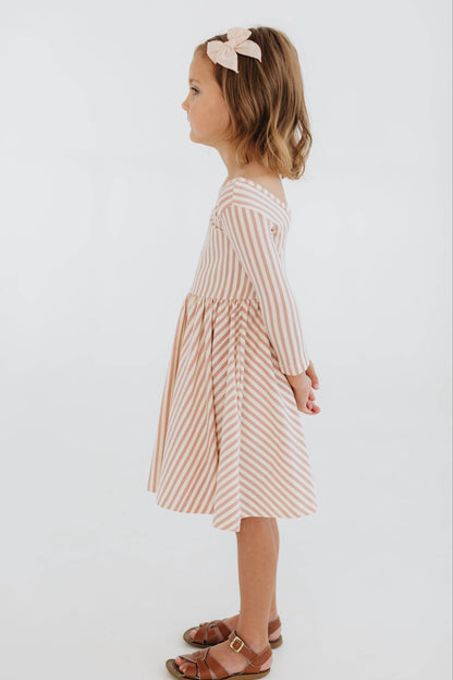 Three-Quarter Sleeve Twirl Dress - Pink Stripes