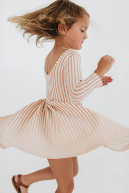 Three-Quarter Sleeve Twirl Dress - Pink Stripes