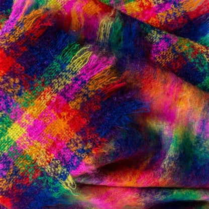 Rainbow Plaid Mohair Throw Blanket