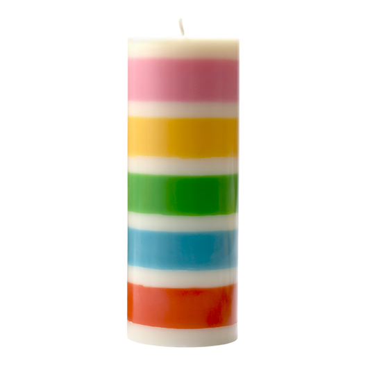 Happy Birthday Rainbow Stripe Pillar Candle