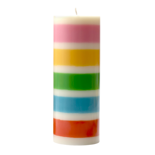 Happy Birthday Rainbow Stripe Pillar Candle