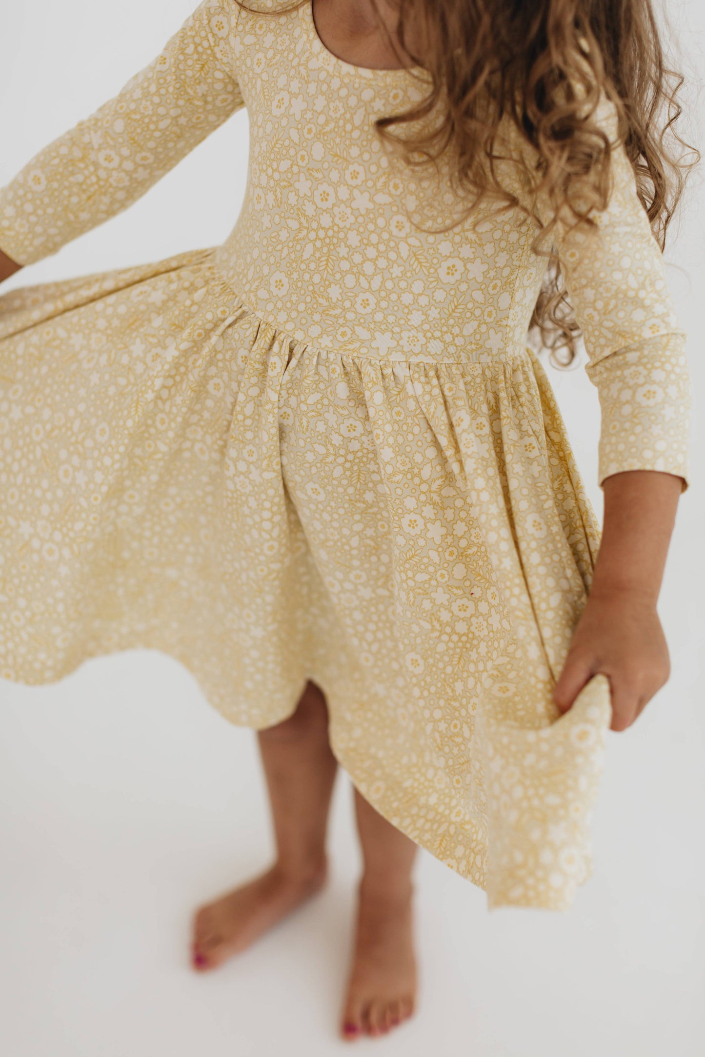 Three-Quarter Sleeve Twirl Dress - Buttercup