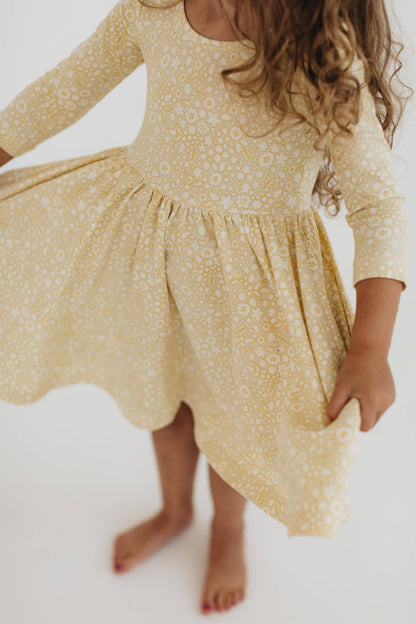 Three-Quarter Sleeve Twirl Dress - Buttercup