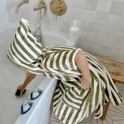 Striped Towel Poncho - Olive Green