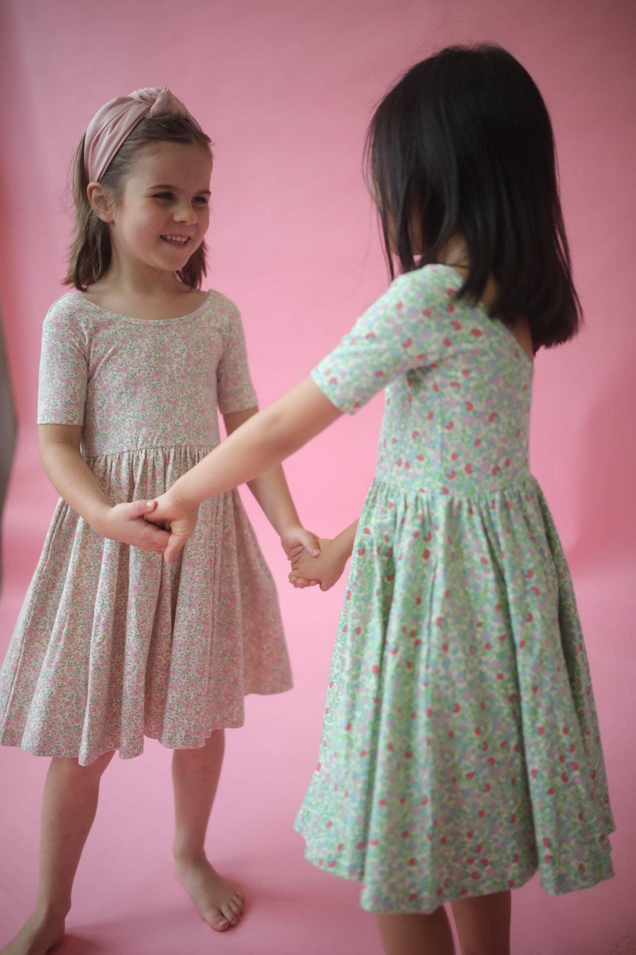 Short Sleeve Twirl Dress - Bella Pink Floral