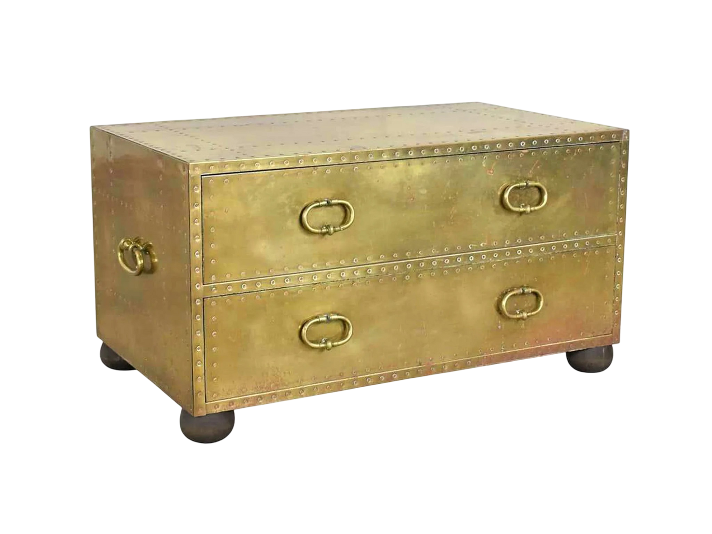 1970s Sarreid Spain Ltd. Brass Clad Table Two Drawer Trunk Table