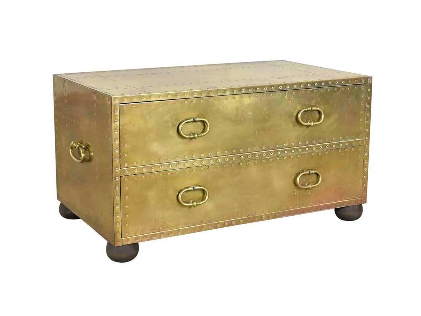 1970s Sarreid Spain Ltd. Brass Clad Table Two Drawer Trunk Table