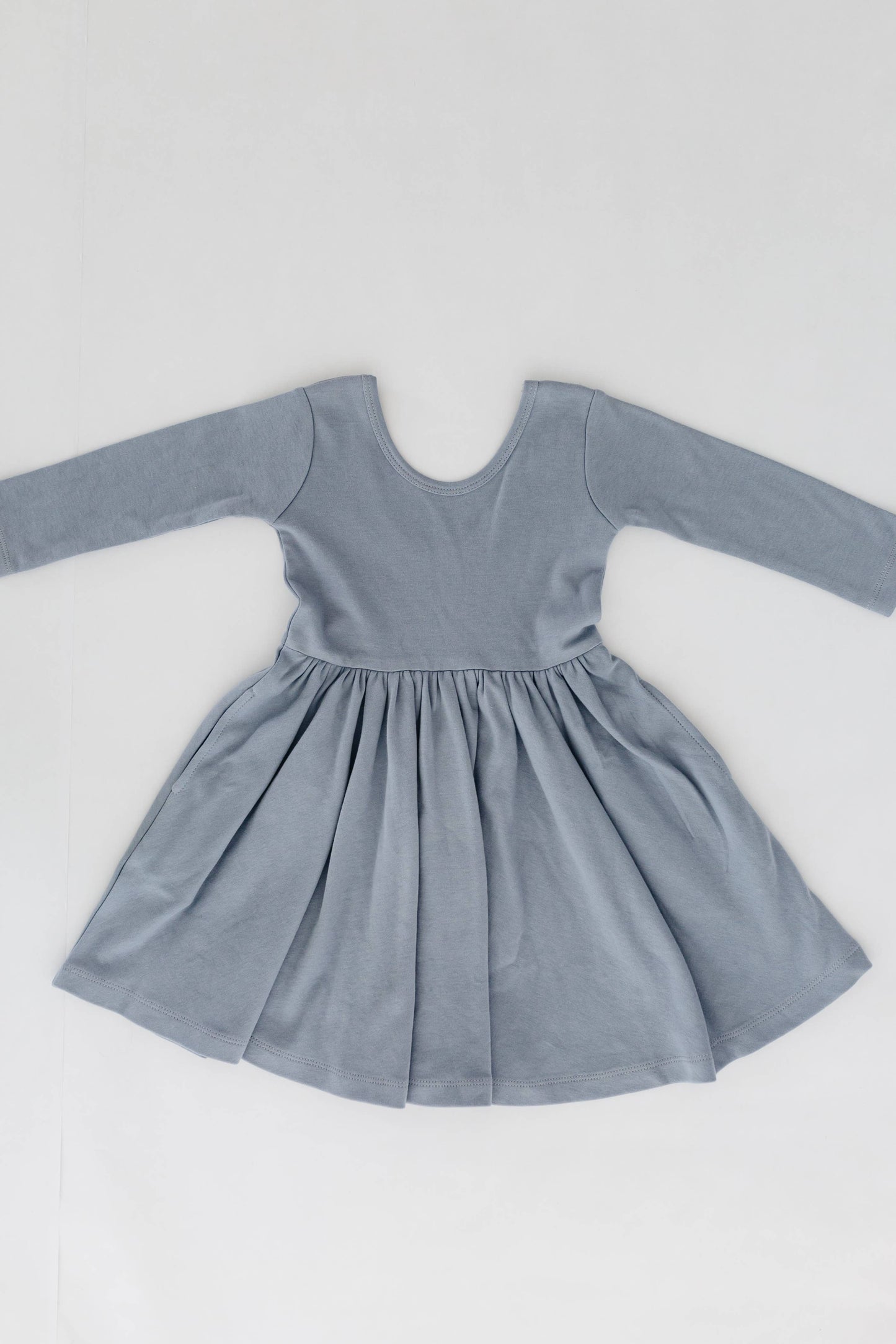 Three-Quarter Sleeve Twirl Dress -  Dusty Blue