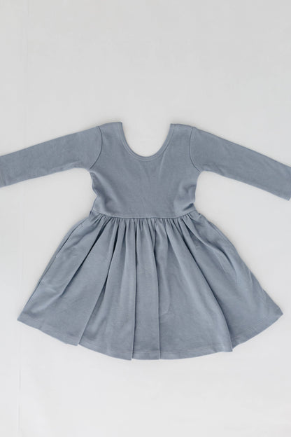 Three-Quarter Sleeve Twirl Dress -  Dusty Blue