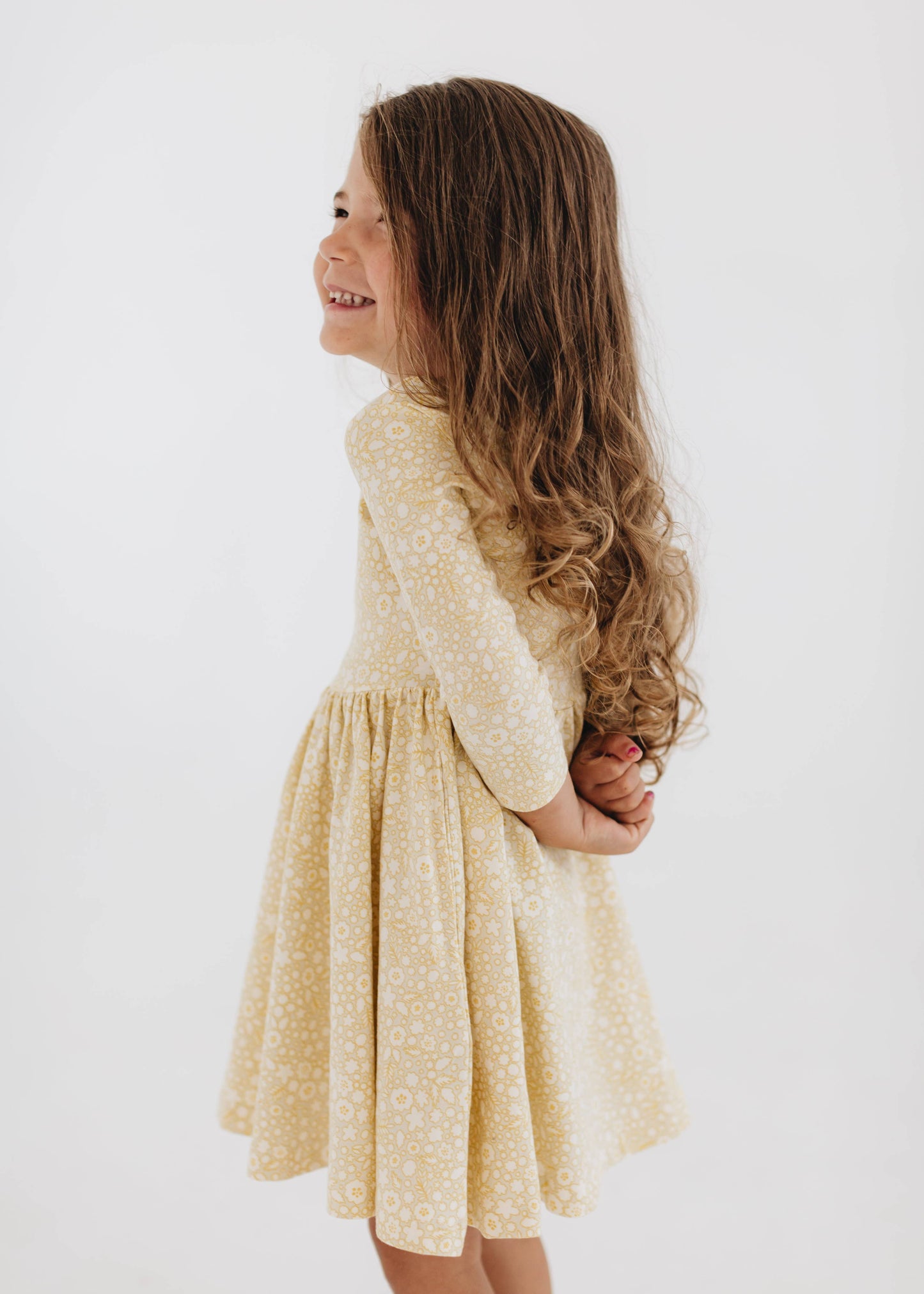 Three-Quarter Sleeve Twirl Dress - Buttercup